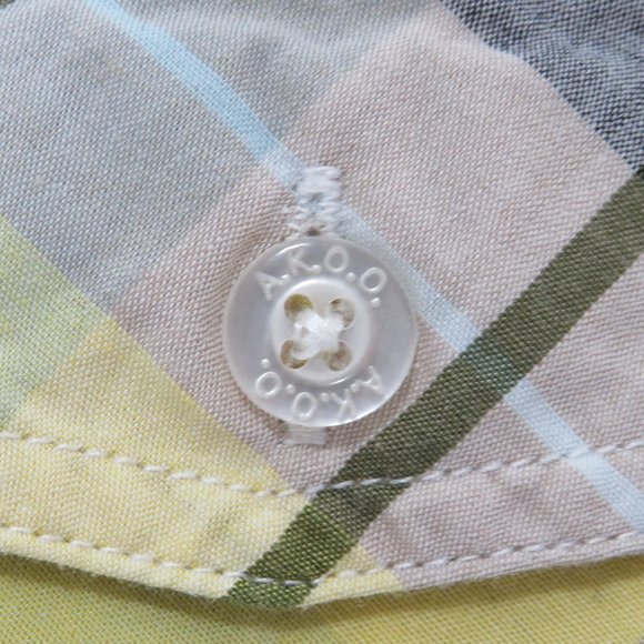 Trust 80 Akoo* Men's Short Sleeve Snap Down Curved Hem Patch Plaid Shirt~‎ XL - Picture 9 of 16